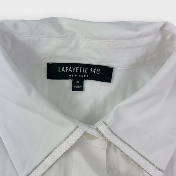 Lafayette 148 New York Hayward Stretch Cotton Blend Button-up Shirt Size 4 - Picture 4 of 8